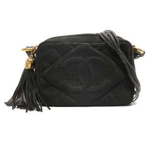 CHANEL Camera Bag with Coco Mark and Fringe Suede Shoulder Bag, Black, WS26848